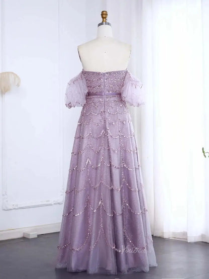 Beaded Vintage Prom Dresses Off the Shoulder A-line Formal Dresses BD009-Evening Dresses 2025 -Viniodress-Champagne-US 2-
