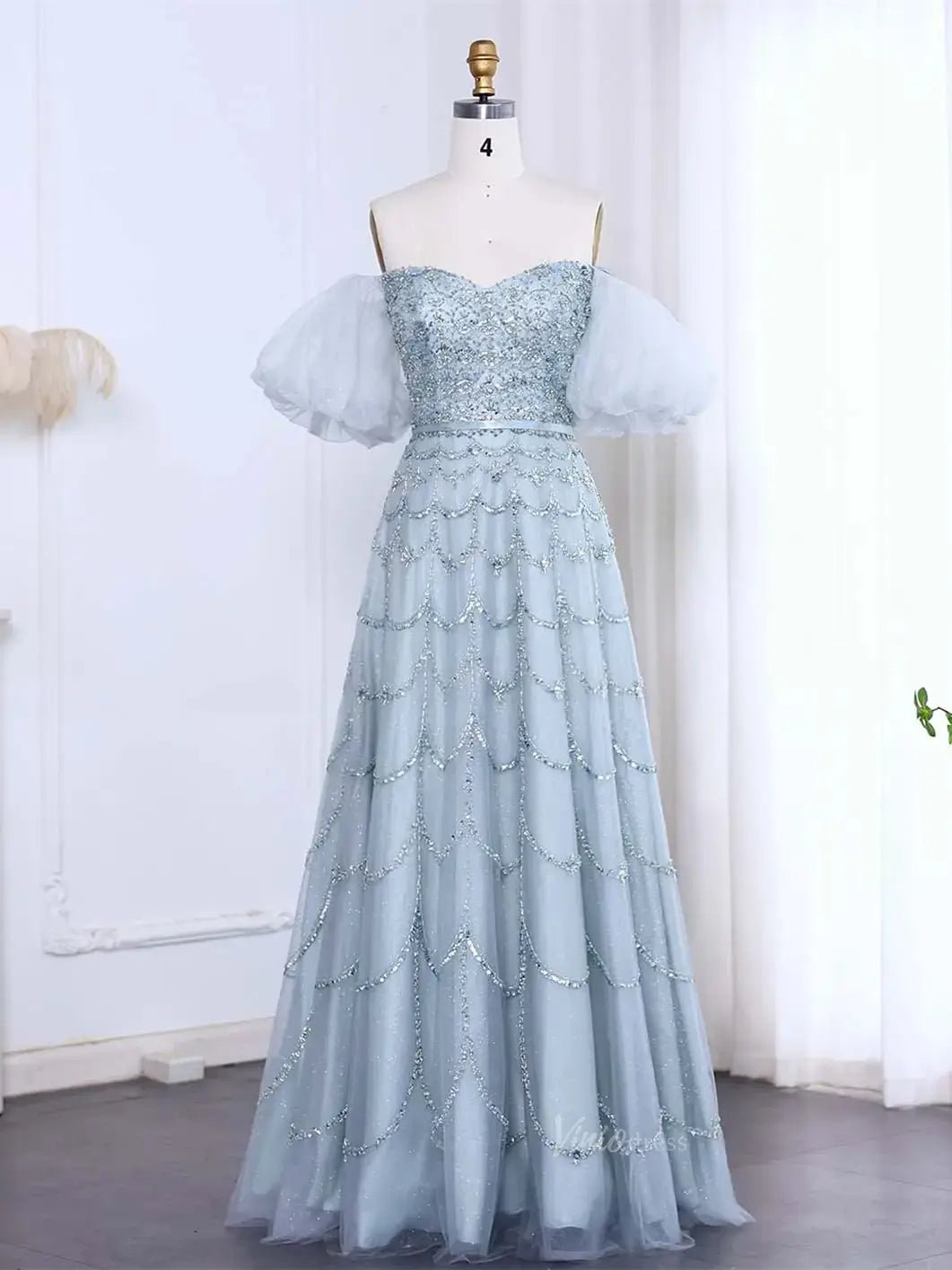 Beaded Vintage Prom Dresses Off the Shoulder A-line Formal Dresses BD0 Viniodress Beaded Vintage Prom Dresses Off the Shoulder A-line Formal Dresses BD0 Viniodress