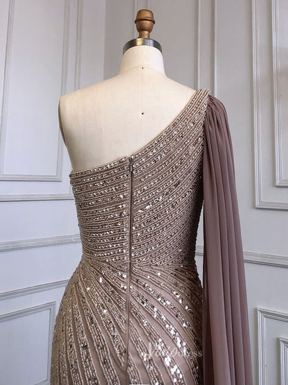 Beaded Watteau Train Evening Dresses with Slit One Shoulder Prom Dress 20050-Evening Dresses 2025 -Viniodress-As Picture-US 2-