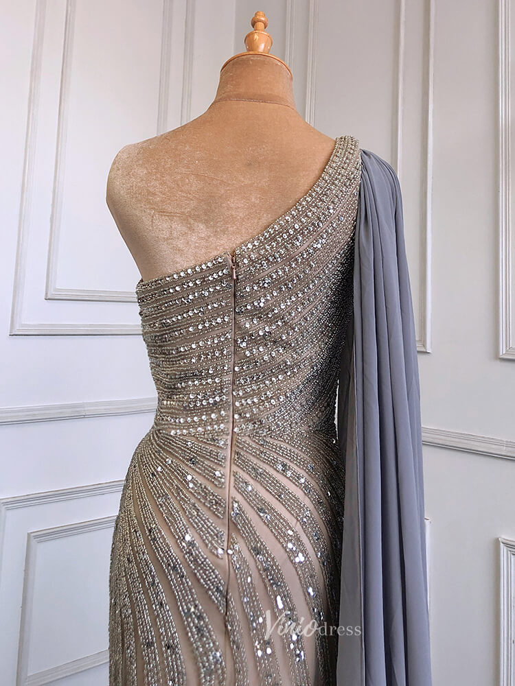 Prom Dress 2025 Beaded Watteau Train Evening Dresses with Slit One Shoulder Prom Dress 20050-unique prom dresses-As Picture-US 2-Viniodress