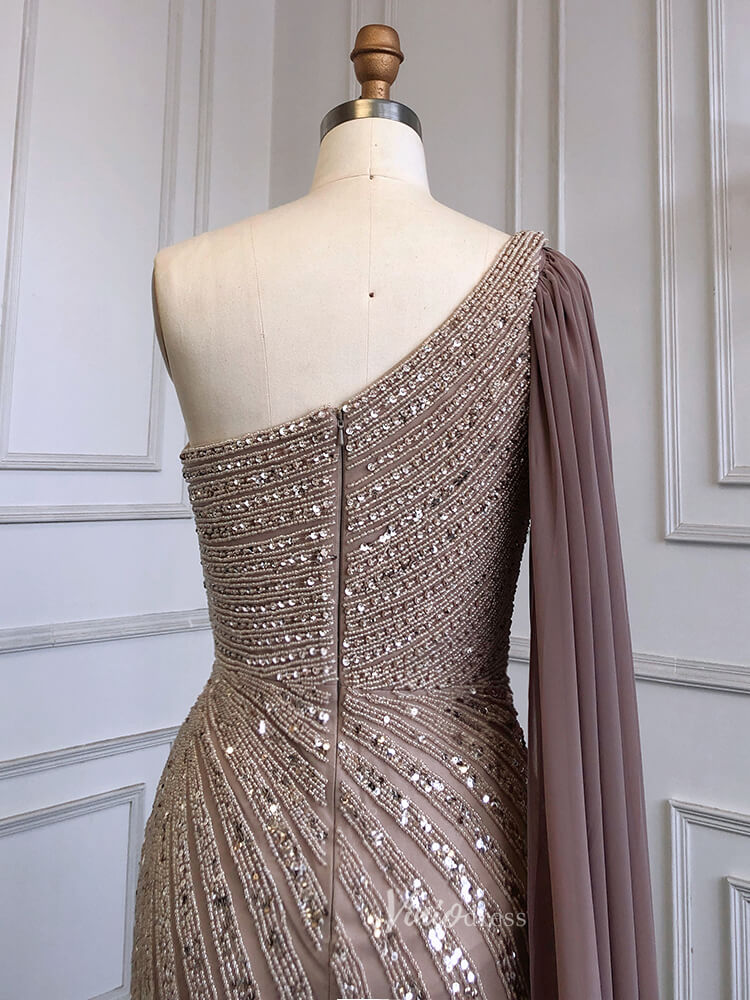 Prom Dress 2025 Beaded Watteau Train Evening Dresses with Slit One Shoulder Prom Dress 20050-unique prom dresses-As Picture-US 2-Viniodress