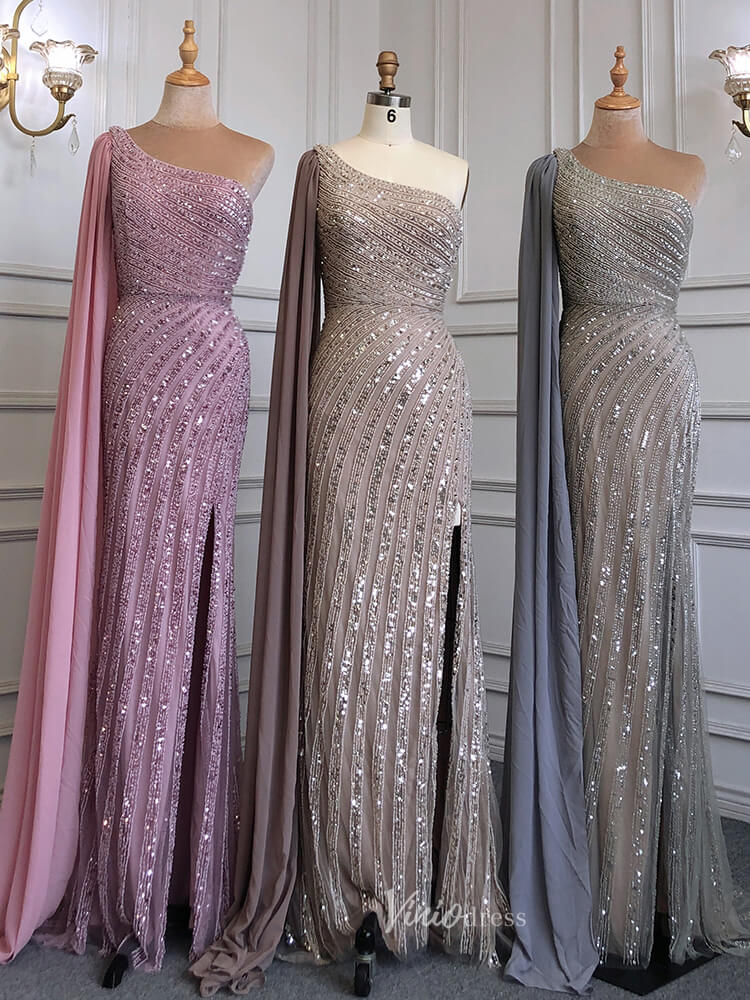 Prom Dress 2025 Beaded Watteau Train Evening Dresses with Slit One Shoulder Prom Dress 20050-unique prom dresses-As Picture-US 2-Viniodress