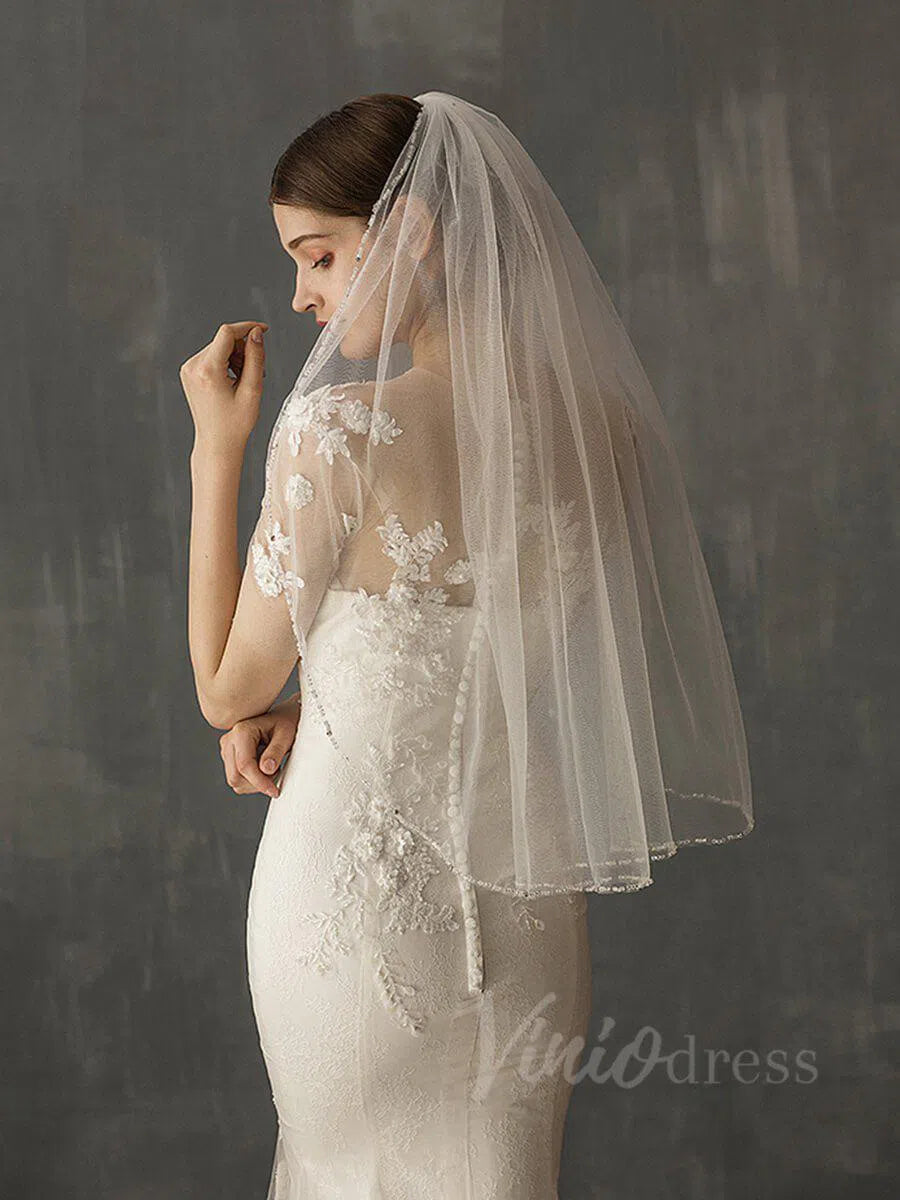 Beaded Wedding Veils Bridal Accessories AC1014-Bridal Veil 2025 -Viniodress-Ivory-