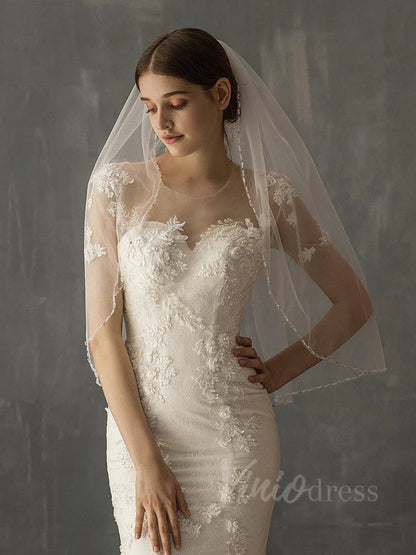 Beaded Wedding Veils Bridal Accessories AC1014-Bridal Veil 2025 -Viniodress-Ivory-