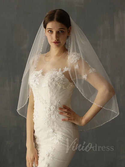 Beaded Wedding Veils Bridal Accessories AC1014-Bridal Veil 2025 -Viniodress-Ivory-