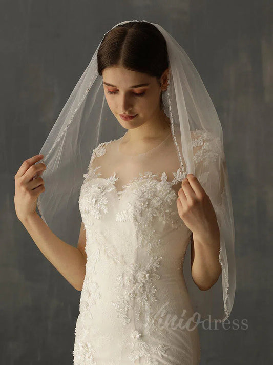 Beaded Wedding Veils Bridal Accessories AC1014-Bridal Veil 2025 -Viniodress-Ivory-