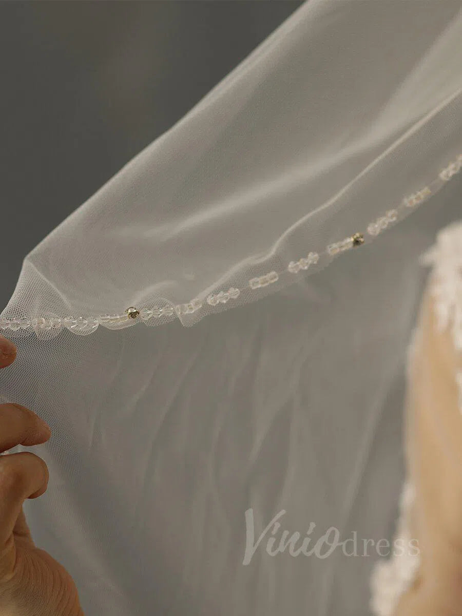 Beaded Wedding Veils Bridal Accessories AC1014-Veils-Viniodress-Ivory-Viniodress