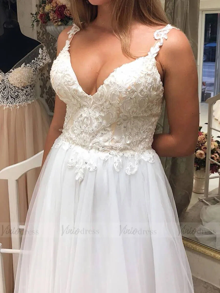 Beaded Wide Strap Beach Wedding Dresses with Lace Up Back VW1332-wedding dresses-Viniodress-Viniodress