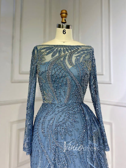 Beaded Yellow Lace Evening Dress Long Sleeve Sheath Prom Dresses 20024-Evening Dresses 2025 -Viniodress-As Picture-US 2-