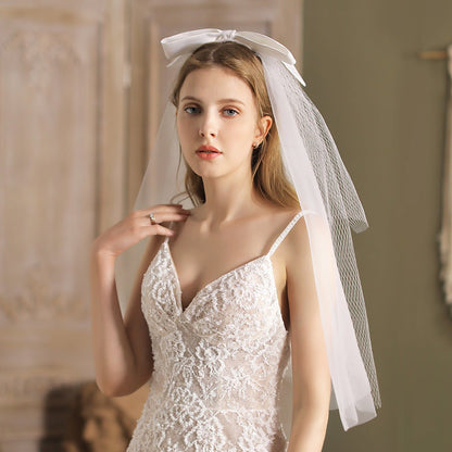 Big Bow Veil Waist Length-Accessories 2025 -Viniodress-Ivory-
