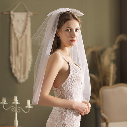 Big Bow Veil Waist Length-Accessories 2025 -Viniodress-Ivory-
