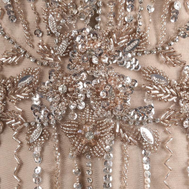 Bishop Sleeve V-neck Beaded Prom Dresses Vinodress FD2604-Evening Dresses 2025 -Viniodress-Taupe-US2-