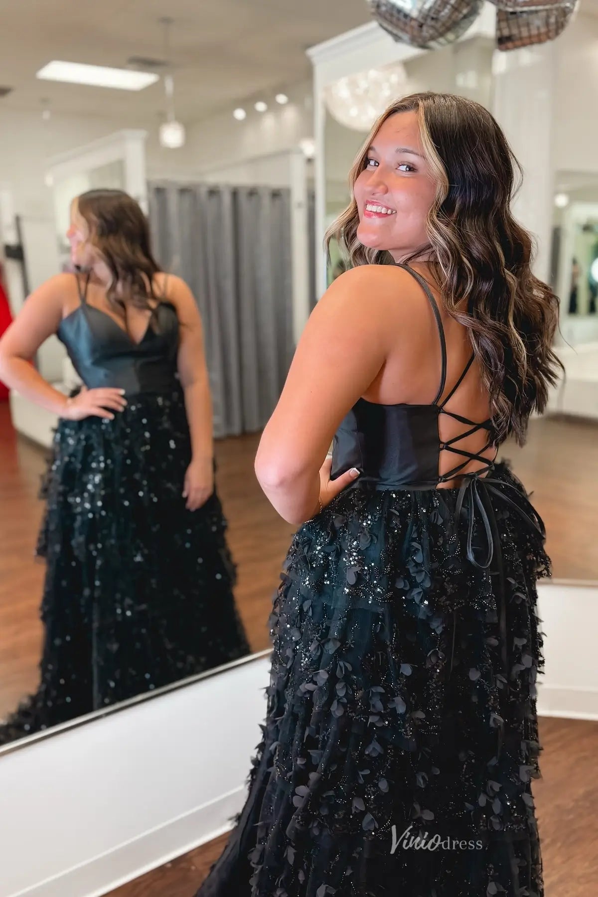 RF041-prom dresses 2026-Viniodress-Black-Custom Size-