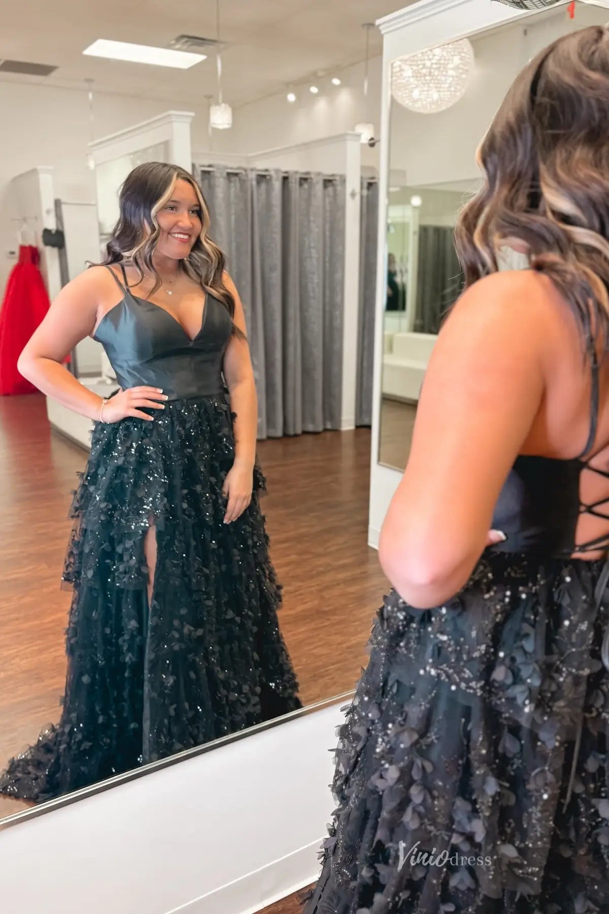 RF041-prom dresses 2026-Viniodress-Black-Custom Size-