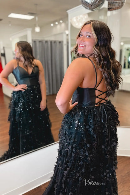 RF041-prom dresses 2026-Viniodress-Black-Custom Size-