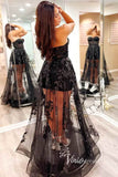 Black 3D Floral Prom Dresses 2024 Strapless White Wedding Dress FD3272-prom dresses-Viniodress-Viniodress