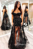 Black 3D Floral Prom Dresses 2024 Strapless White Wedding Dress FD3272-prom dresses-Viniodress-Viniodress