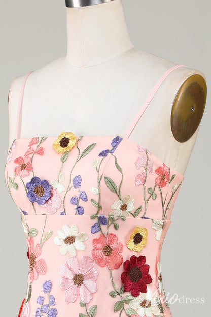 Black 3D Flower Spaghetti Strap Homecoming Dresses Lace Applique Bodycon Dress S24007-prom dresses 2025 -Viniodress-Black-Custom Size-