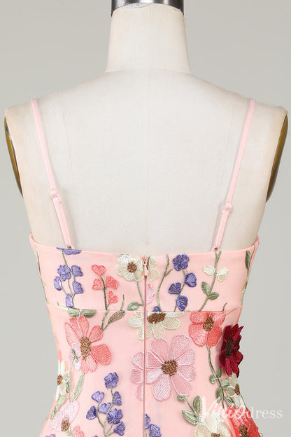 Black 3D Flower Spaghetti Strap Homecoming Dresses Lace Applique Bodycon Dress S24007-prom dresses 2025 -Viniodress-Black-Custom Size-