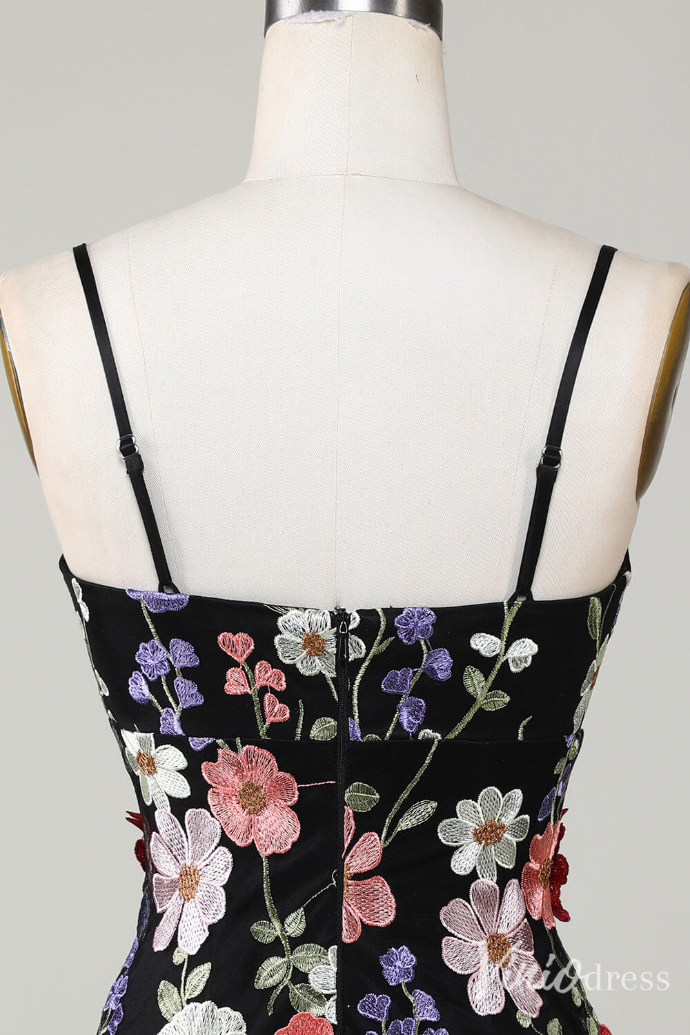 Black 3D Flower Spaghetti Strap Homecoming Dresses Lace Applique Bodycon Dress S24007-prom dresses 2025 -Viniodress-Black-Custom Size-