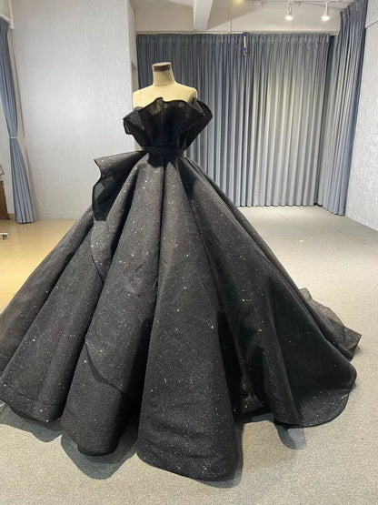 Black 3D Flowers Wedding Dresses Strapless Sparkly Ball Gown 67547-Quinceanera Dresses 2025 -Viniodress-Floral-Black-Custom Size