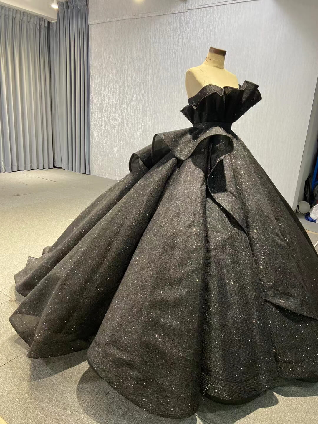 Black 3D Flowers Wedding Dresses Strapless Sparkly Ball Gown 67547-Quinceanera Dresses 2025 -Viniodress-Floral-Black-Custom Size