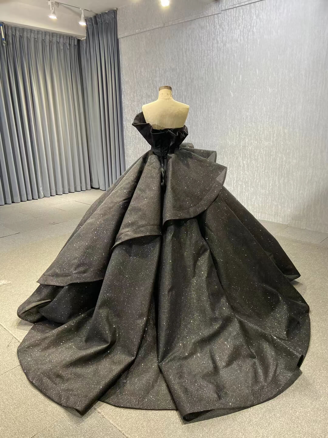 Black 3D Flowers Wedding Dresses Strapless Sparkly Ball Gown 67547-Quinceanera Dresses 2025 -Viniodress-Floral-Black-Custom Size