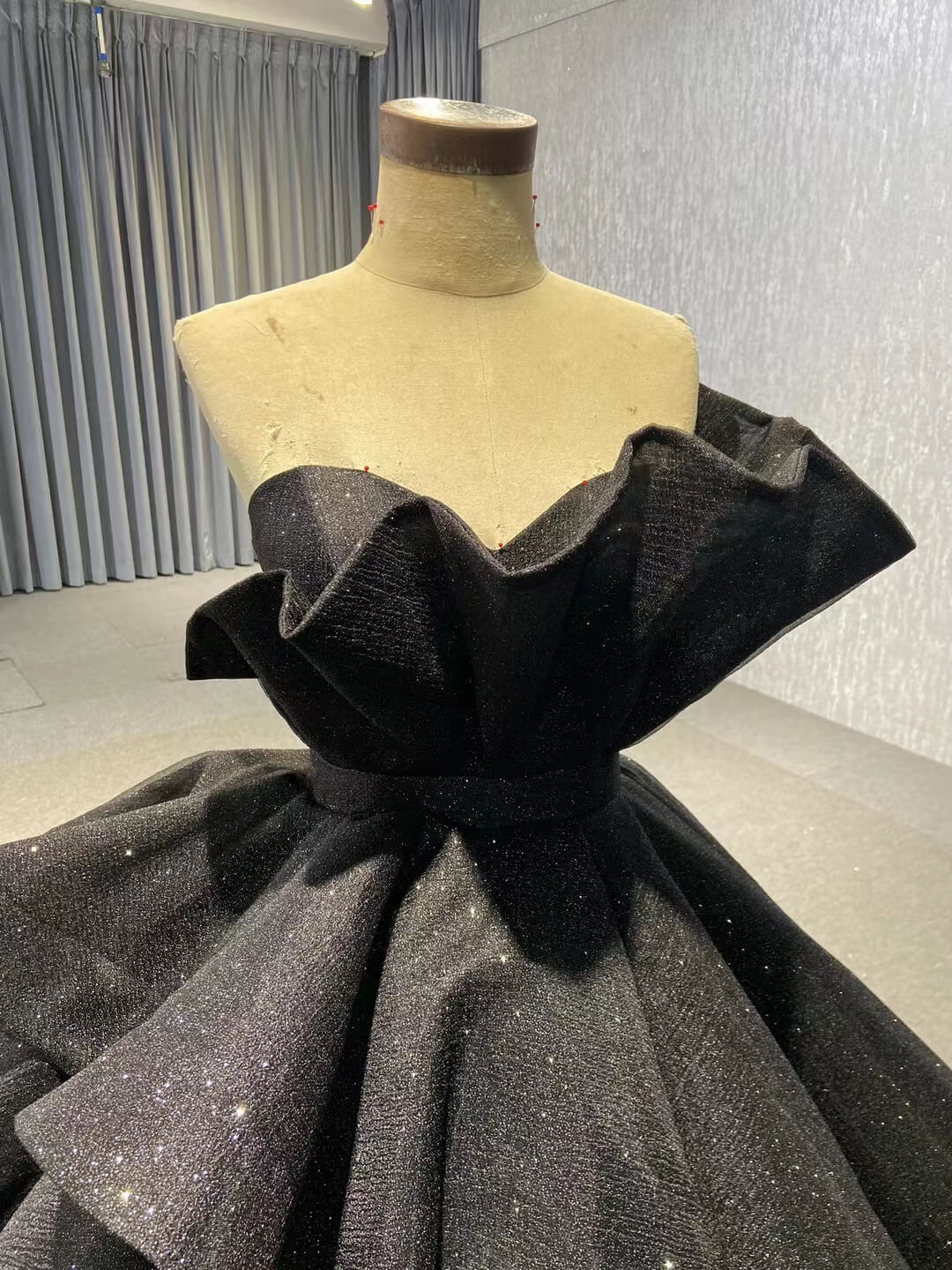 Black 3D Flowers Wedding Dresses Strapless Sparkly Ball Gown 67547-Quinceanera Dresses 2025 -Viniodress-Floral-Black-Custom Size