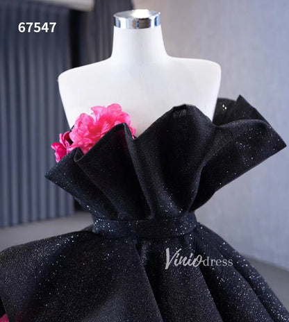 Black 3D Flowers Wedding Dresses Strapless Sparkly Ball Gown 67547-Quinceanera Dresses 2025 -Viniodress-Floral-Black-Custom Size