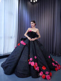 Black 3D Flowers Wedding Dresses Strapless Sparkly Ball Gown 67547-Quinceanera Dresses-Viniodress-Viniodress