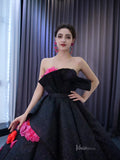 Black 3D Flowers Wedding Dresses Strapless Sparkly Ball Gown 67547-Quinceanera Dresses-Viniodress-Viniodress