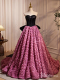 Black and Pink Rosette Bow Tie Prom Dresses Strapless Formal Gown BJ031