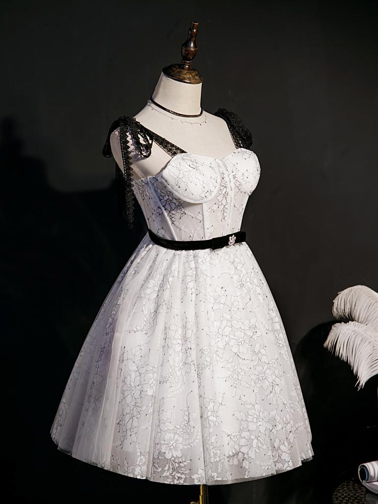 Black and White Floral Lace Homecoming Dresses with Bow SD1367-Homecoming Dresses 2025 -VINIODRESS-US2-Black-