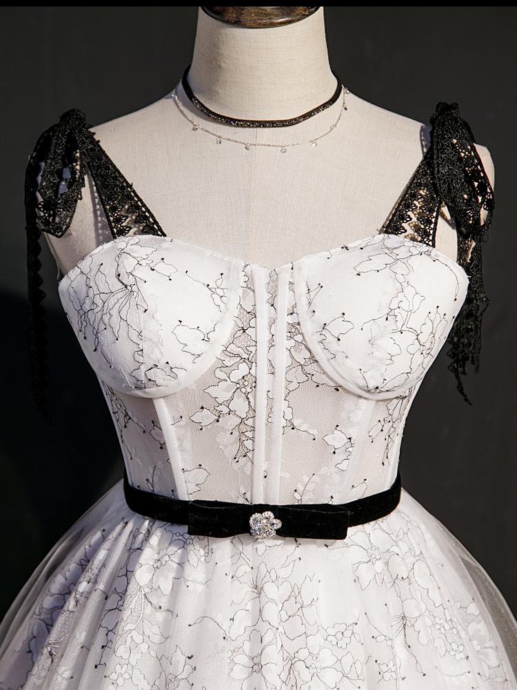 Black and White Floral Lace Homecoming Dresses with Bow SD1367-Homecoming Dresses 2025 -VINIODRESS-US2-Black-