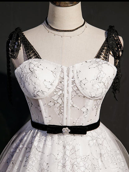 Black and White Floral Lace Homecoming Dresses with Bow SD1367-Homecoming Dresses 2025 -VINIODRESS-US2-Black-
