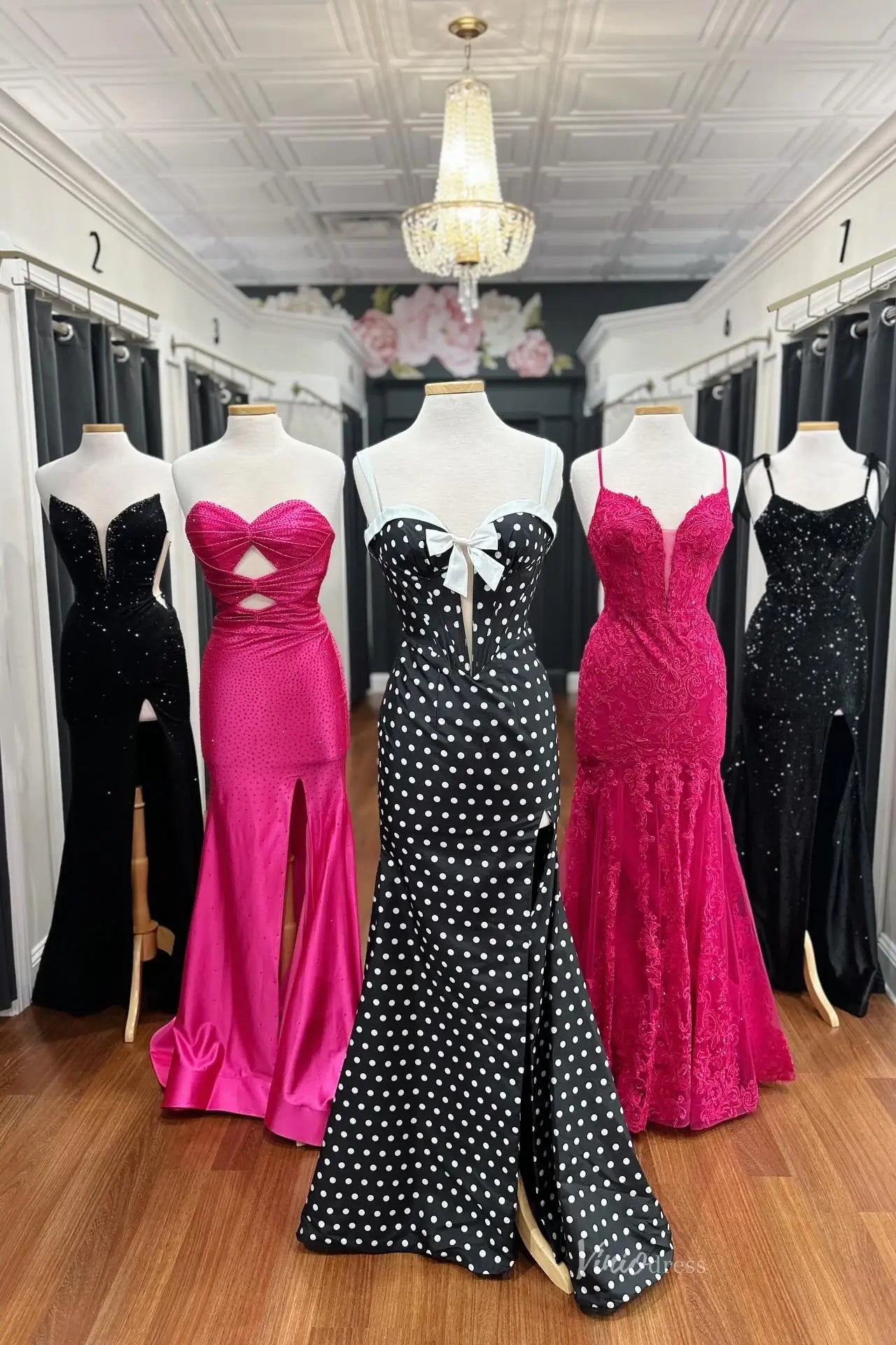Black and White Mermaid Polka Dot Prom Dresses with Bow Corset Bodice & Slit SS313-Prom Dresses 2026-Viniodress-Black-Custom Size-