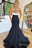 Black and White Mermaid Satin Prom Dresses Rose Pleated Bodice FD4047-prom dresses-Viniodress-Viniodress