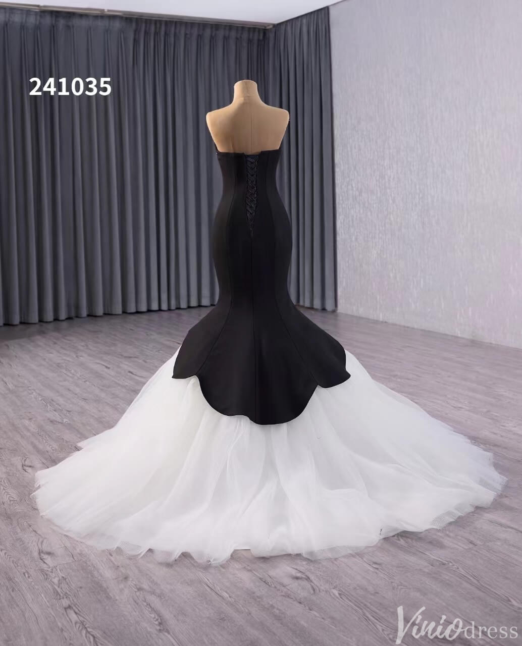 Black and White Mermaid Wedding Gown Strapless Sweetheart Neck Pageant Dress 241035-wedding dresses 2025 -Viniodress-Black-Custom Size-