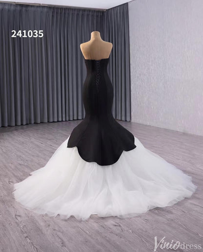 Black and White Mermaid Wedding Gown Strapless Sweetheart Neck Pageant Dress 241035-wedding dresses 2025 -Viniodress-Black-Custom Size-