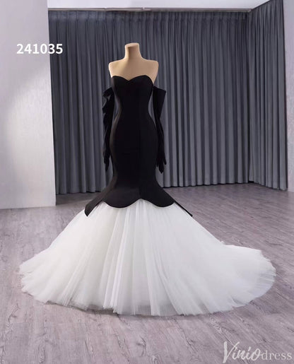 Black and White Mermaid Wedding Gown Strapless Sweetheart Neck Pageant Dress 241035-wedding dresses 2025 -Viniodress-Black-Custom Size-
