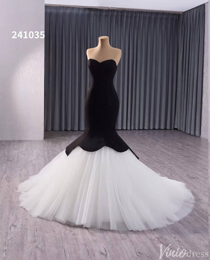 Black and White Mermaid Wedding Gown Strapless Sweetheart Neck Pageant Dress 241035-wedding dresses 2025 -Viniodress-Black-Custom Size-