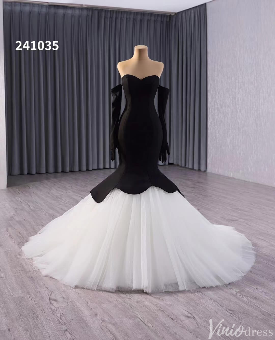 Black and White Mermaid Wedding Gown Strapless Sweetheart Neck Pageant Dress 241035-wedding dresses-Viniodress-Viniodress