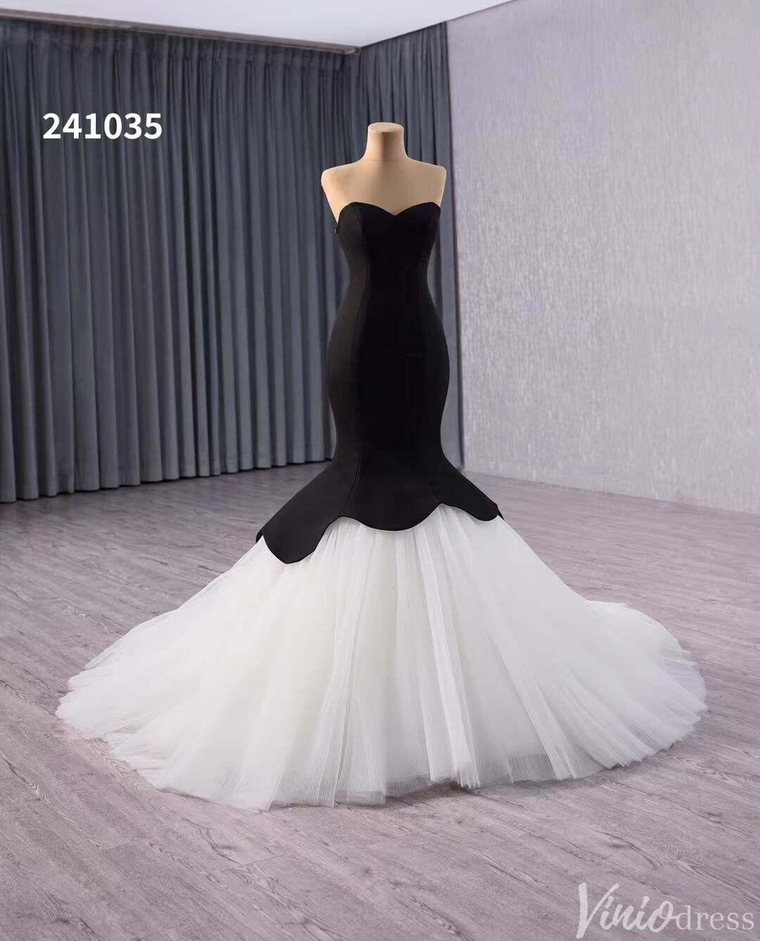 Black and White Mermaid Wedding Gown Strapless Sweetheart Neck Pageant Dress 241035-wedding dresses-Viniodress-Viniodress