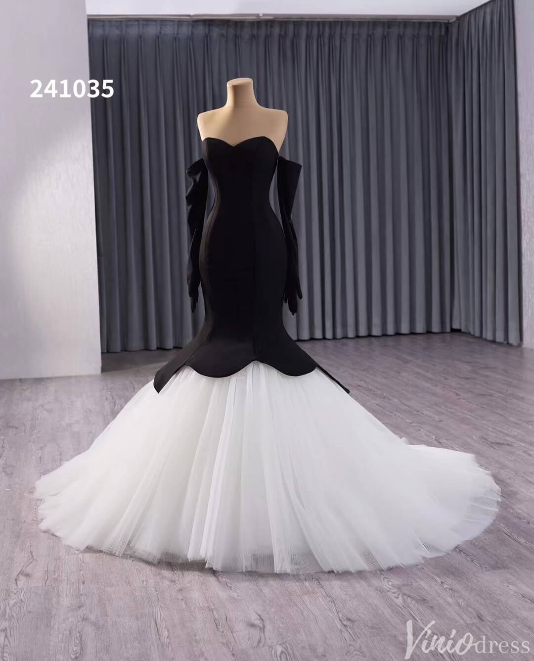 Black and White Mermaid Wedding Gown Strapless Sweetheart Neck Pageant Dress 241035-wedding dresses-Viniodress-Viniodress