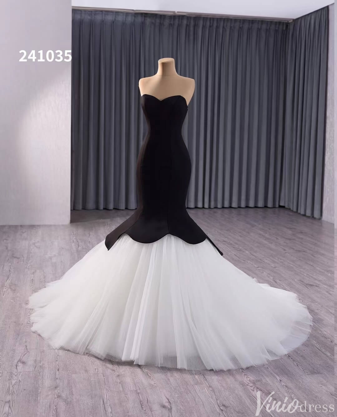 Black and White Mermaid Wedding Gown Strapless Sweetheart Neck Pageant Dress 241035-wedding dresses-Viniodress-Viniodress