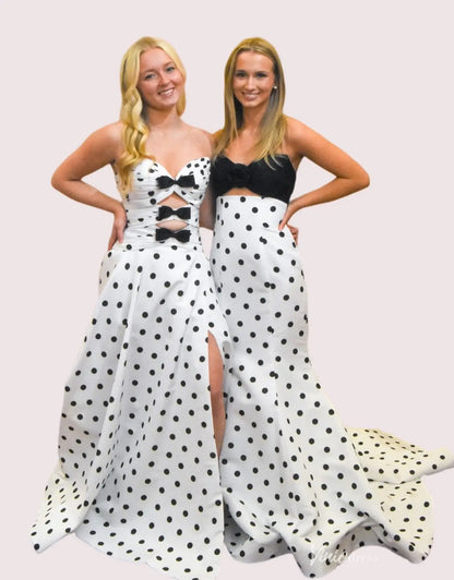 Black and White Polka Dot Mermaid Prom Dress with Strapless Sweetheart Bodice SS314-prom dresses 2026-Viniodress-Black-A-line-Custom Size – Add Measurements in Cart