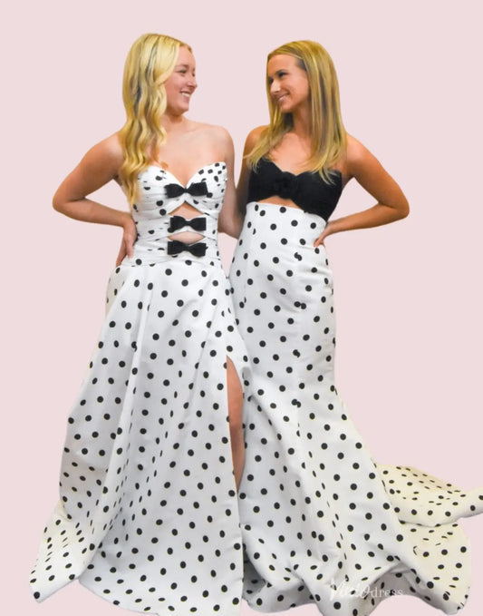 Black and White Polka Dot Mermaid Prom Dress with Strapless Sweetheart Bodice SS314-prom dresses 2026-Viniodress-Black-A-line-Custom Size – Add Measurements in Cart