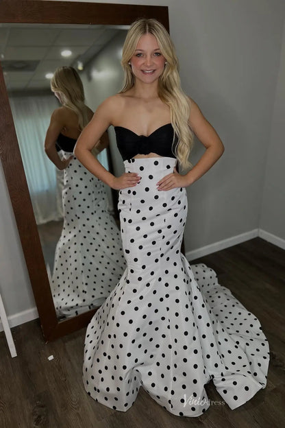Black and White Polka Dot Mermaid Prom Dress with Strapless Sweetheart Bodice SS314-prom dresses 2026-Viniodress-Black-Custom Size-