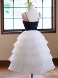 Black and White Ruffled Homecoming Dress Spaghetti Strap Graduation Dress 8011-prom dresses-Viniodress-Viniodress