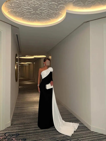 Black and White Sheath Prom Dresses with Watteau Train & 3D Flower - FD5263-prom dresses 2025 -Viniodress-Black-Custom Size-